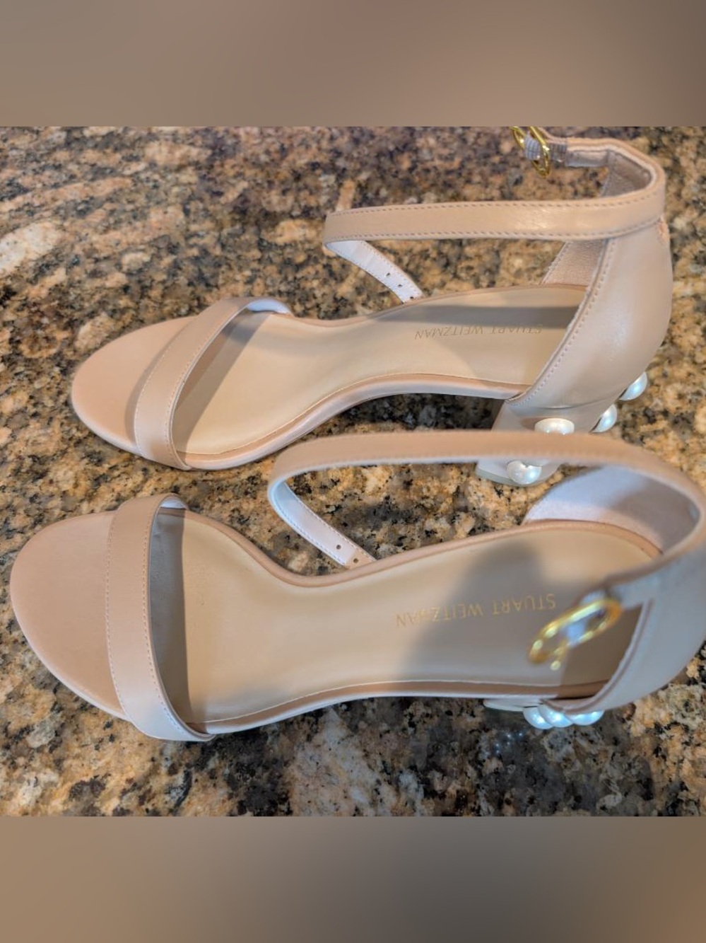 Stuart Weitzman Nude Pearl-Accented Heels - Picture 2 of 5